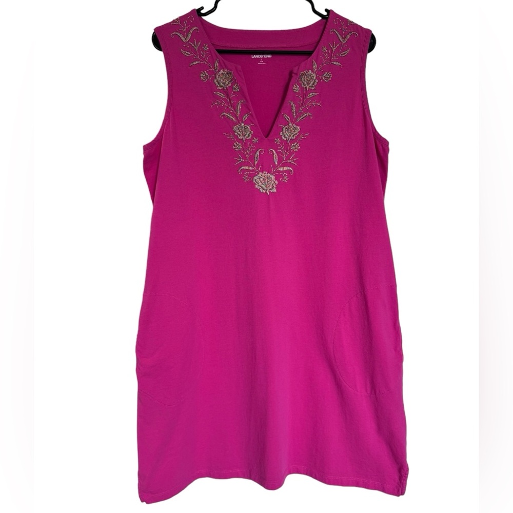 Lands End Pink Sleeveless Dress Embroidered - Cover Up Size Large - Picture 3 of 15
